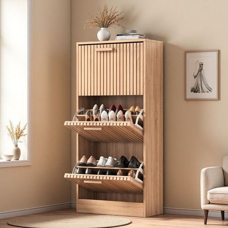 Mueble para Zapatos - 18 pares - 3 puertas - Mueble de entrada Almacenamiento para Zapatos - 60x24x113 cm - Tableros de partículas (1/5)