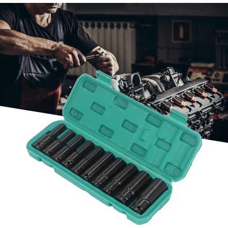 Ensemble de 10 accessoires pour clé électrique à douilles allongées, jeu de douilles à poinçonner allongées pour machine d'outil de réparation automobile (8-24 mm) (1/5)