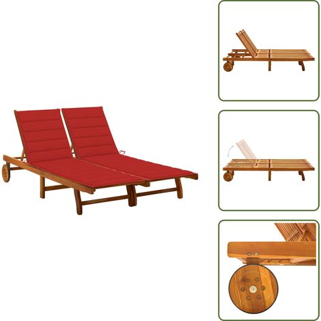 The Living Store Chaise longue de jardin 2 places avec coussins Acacia solide - Chaise longue bois (1/5)