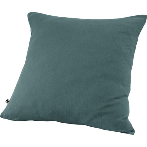 Taie d'oreiller Gaze de coton 60 x 60 cm GAIA coloris Bleu Canard