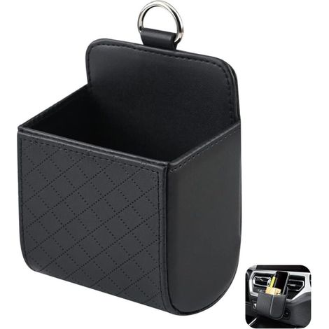 Sac de rangement de sortie d'aération de voiture noir universel sac en cuir PU porte-pochette téléphone portable suspendu organisateur conteneur (1/4)
