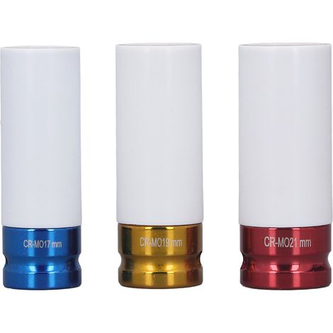 Satz mit 3 Radmutternschlüsseln, CRMO-Legierung, farbiger Schutz, Größen 17 mm, 19 mm, 21 mm, robustes Autozubehör. (1/5)