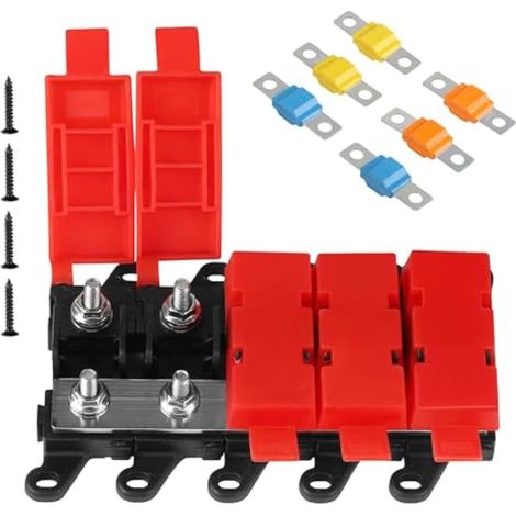 Porte-fusibles midi à 4 compartiments avec fusibles 30A, 60A et 100A, couvercle en caoutchouc silicone, distributeur en cuivre pour bateau et caravane (1/5)