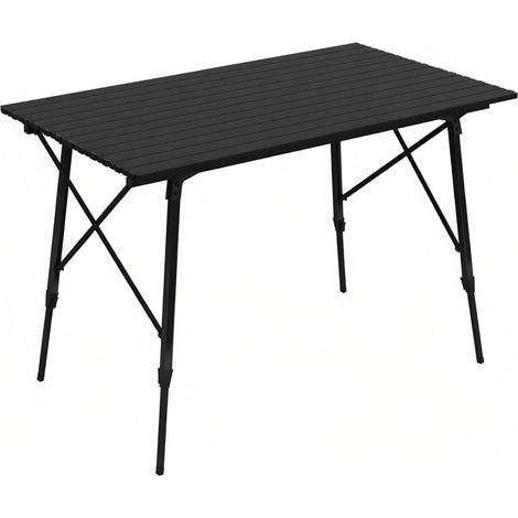 CHICFURN Tavolo da campeggio pieghevole 120 x 68,5 cm in alluminio nero, altezza regolabile (1/5)