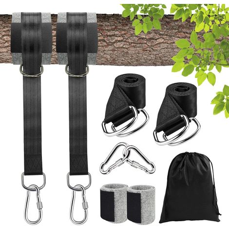 Sangle Balancoire Arbre Max 300kg, Accessoire Balancoire avec Mousquetons et Anneaux en D, 2 Protection d'arbre, Fixation pour Fauteuil Suspendu pour Camping Balancoire de Jardin Hamac (1/5)