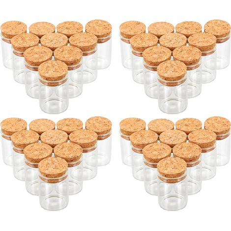 Lot de 48 Mini Bouteilles en Verre Transparent 30mm x 40mm avec Bouchon en Liège Naturel, Flacons à Potions Résistants à La Chaleur Anti-, pour Décoration Mariage, DIY Et Loisirs Créatifs (1/5)