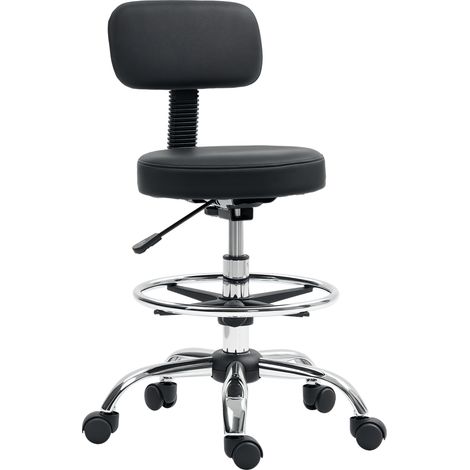 Chaise de bureau, chaise de dessin, repose-pieds réglable, hauteur réglable, pivotante 360°, 52x52x92cm, noir