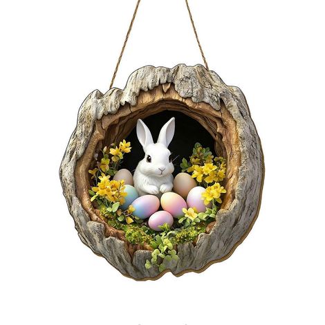 Rustique lapin pendentif, naturel bois matière, pour Pâques décoration de fête,H (1/5)