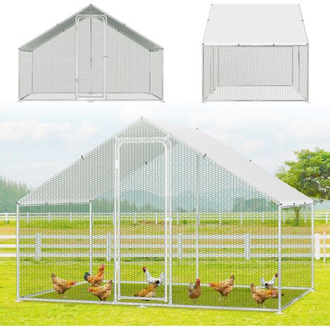 Jiubiaz Pollaio 3×2×2 m – Recinto per piccoli animali, voliera esterna, gabbia per polli in acciaio zincato con porta (1/5)