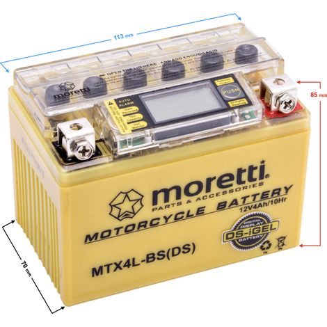 Batería Moretti 12V AGM (I-Gel) MTX4L-BS / MB4L-B con indicador (1/4)