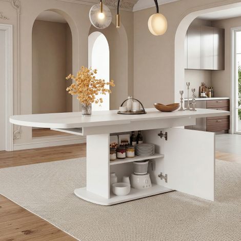 Tavolo da pranzo ovale allungabile, L140/200P80A75cm, tavolo da pranzo con contenitore, tavolino da caffè/relax, tavolo da pranzo moderno e minimalista, tavolo da pranzo multifunzionale salvaspazio, b (1/5)