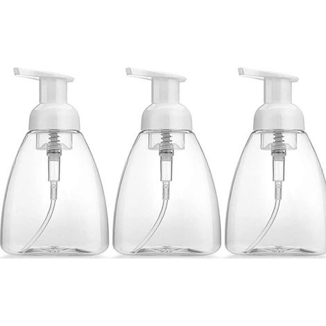 Lot de 3 distributeurs de savon moussant vides rechargeables en plastique transparent de 250 ml pour les mains, parfaits pour les éviers de cuisine et de salle de bain (1/4)