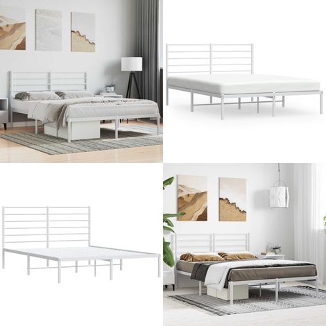 Bettgestell mit Kopfteil Metall Weiß 140x200 cm - Metallbett - Doppelbett - Boxspringbetten - Bettgestell - Weißes Bett - Home & Living (1/5)