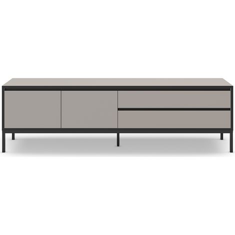 Meuble TV, Meuble de salon avec 2 portes et 2 tiroirs aspect bois coloris crème et pieds en métal noir - Longueur 180 x Profondeur 40 x Hauteur 55 cm (1/5)