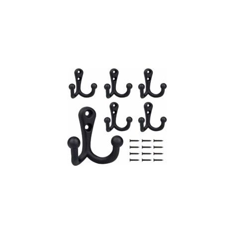 6-teiliges Set Retro-Doppelkleiderhaken aus Metall, schwarze Retro-Garderobe für Bad und Küche - Crezuo (1/4)
