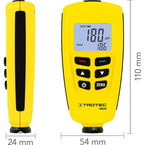 TROTEC Misuratore di Spessore del Rivestimento BB20 – Strumento di Misurazione dello Spessore del Rivestimento per Auto – Campo di Misura da 0 a 1.250 µm, Memoria per 400 Misurazioni, USB (1/8)