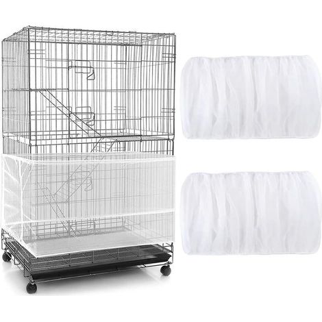 2 PiècesCouverture de Cage à Oiseaux, Blanc, Housse de Protection en Maille, Ajustable Attrape Graine, Filet de Perroquet en Maille de Nylon, Couvre Jupe Guard pour Cage Rondes Carr (1/5)