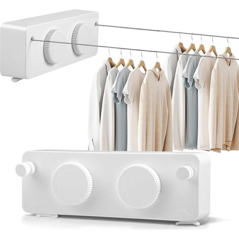 1xCorde à linge rétractable à fixation murale, 2 x 4.2 M Acier Inoxydable Fil a Linge Retractable, capacité de charge 20 kg, gain de place (1/5)