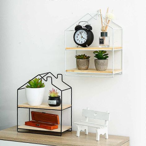 Étagère murale décorative en fer forgé, style nordique, idéale pour le salon et la chambre à coucher. Elle offre un rangement pratique et élégant pour la maison. (1/2)