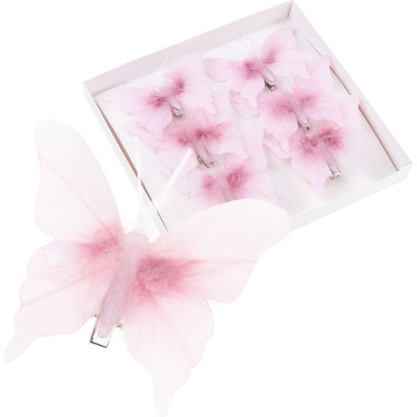 Papillons à pince, décoration pour rideaux et voilages, printemps, rose pastel, lot de 6 (1/5)