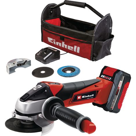 [Ancienne version] Einhell Meuleuse d'angle Ø115mm sans fil TE-AG 18/115 Li Kit - PXC (18V, 1 disque de coupe et 1 disque abrasif à lamelle, avec sac porte-outils) Livré avec Batterie 4,0Ah et Chargeu (1/5)