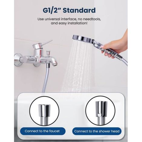 Tuyau De Douche - 150 Cm - Anti-Torsion - Raccord 1/2 Pouces - Argenté - Pour Robinet Et Chauffe-Eau - 1 Pièce (1/5)