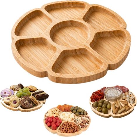 Plateau de service en bambou avec compartiments et base rotative 24,5 cm - fruits, snacks et desserts (1/5)