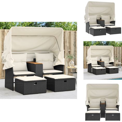 Canapé de jardin 2 places avec auvent et tabourets noir rotin - Canapé De Jardin - Salon De Jardin - Ensemble De Jardin - Meubles De Jardin - Mobilier De Jardin (1/5)