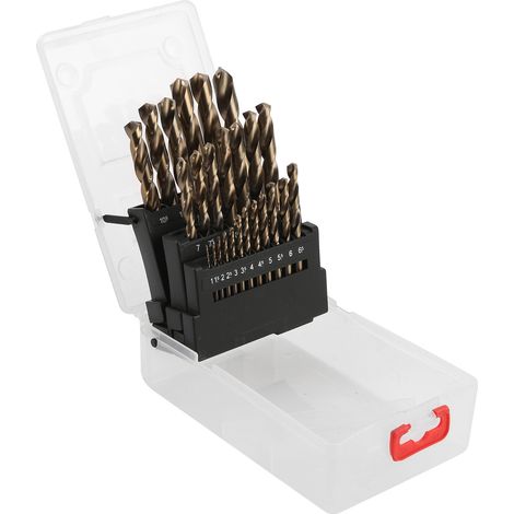 Lot de 25 forets hélicoïdaux à queue droite en acier cobalt M35, adaptés aux plaques en acier rapide et en acier inoxydable, de 1 à 13 mm. (1/5)