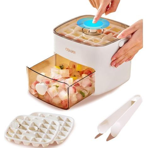 Bac à glaçons avec couvercle, en silicone comestible (avec récipient), 48 compartiments double couche, facile à retirer, pour refroidir le café, le thé, les cocktails et le whisky (beige) (1/5)