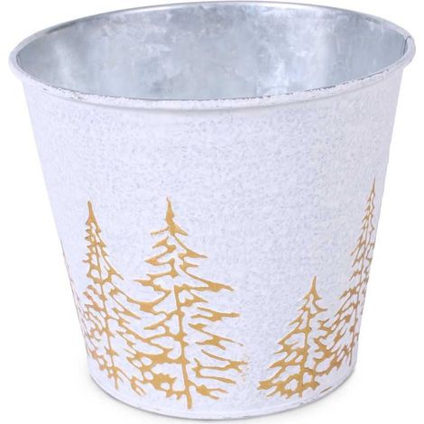 Cache-pot en métal argent et blanc Abeti Oro, diam. 15 x H. 13 cm (lot de 10) (1/3)