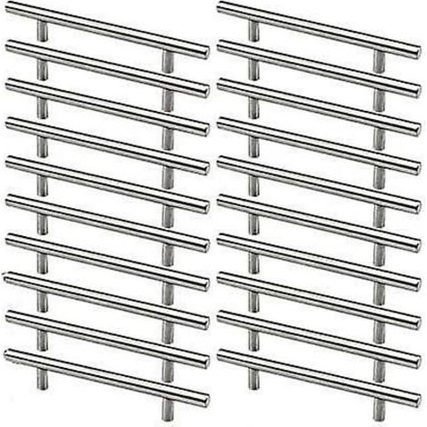 20 Edelstahl-Küchenschrankgriffe, 128 mm Lochabstand, gebürstete Stahl-T-Griffe für Schranktüren. (1/4)