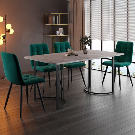 table repas salle a manger 4 chaises 140 cm metal gris OKMYHOME (1/4)