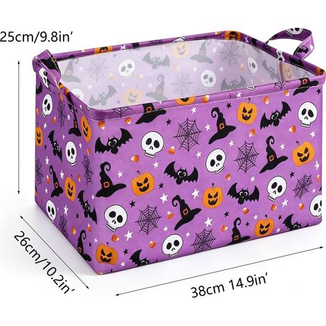 Panier de Rangement Halloween Pliable Toile de Chanvre Chauve-Souris Violet 38 x 26 x 25 cm (1/4)
