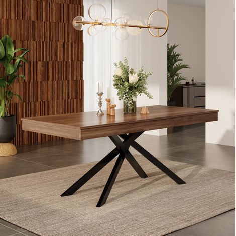 Tavolo da pranzo allungabile 140/180 x 80 cm MDF noce, gambe in metallo, 6-8 persone - CHICFURN (1/5)