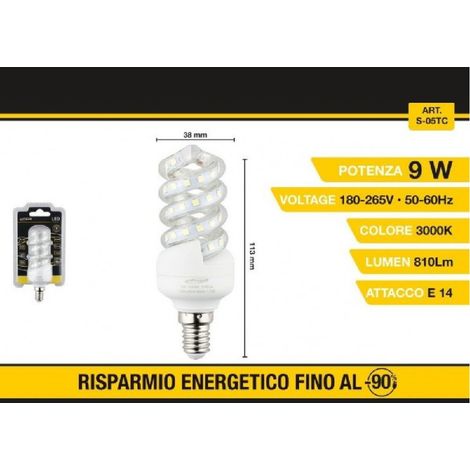 TrAdE Shop Traesio - Lampadina Led A Spirale E14 9 W Luce Bianca Fredda Calda Naturale 56d S-05t - -Bianco Caldo -