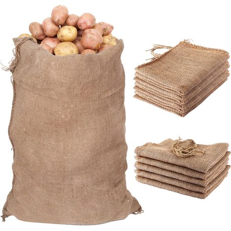 Lot 5 sacs toile jute plantes - 135 x 75 cm - Grand sac jute - Protection plantes - l'hiver - Résistants - Sacs pommes terre (1/5)