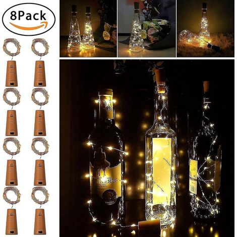 Omew LED-Lichterkette für Flaschenverschlüsse, 2 m / 20 LEDs, Kupferdraht, zur Flaschendekoration (8 Packungen à 2 m), ideal für Partys, Hochzeiten und andere Anlässe. (1/5)