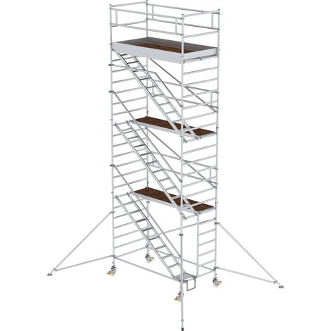 Günzburger Steigtechnik Echafaudage roulant 1,35 x 2,45 m avec marches inclinées & stabilisateurs Hauteur de plate-forme 6,35 m - 167310