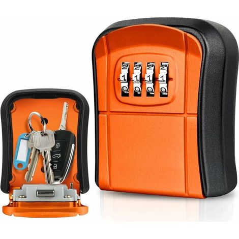 Schlüsselkasten zur Wandmontage, Mini-Safe für den Außenbereich mit 4-stelligem, zurücksetzbarem Code, wasserdichter Schlüsselkasten für Zuhause, Schule, Büro, Fabrik, Garage (Orange) (1/5)