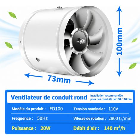 Extracteur d'air tubulaire cylindrique 100 mm 110V blanc sans grille 110v 4 mute blanc 14 × 9 × 12 cm 500 g – Livraison gratuite
