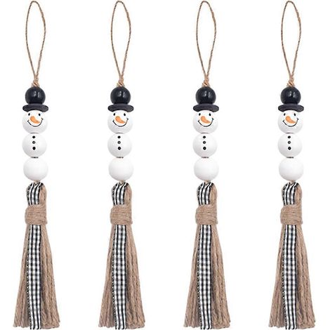 guirlandes de perles en bois avec pompons en forme de bonhomme de neige, décorations de Noël à suspendre-28x2cm (1/2)
