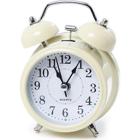 Réveil rétro bruyant à double sonnerie, avec fonction snooze, beige. (1/5)