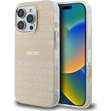 DKNY DKHMP16LHRHSEP Custodia rigida rosa per iPhone 16 Pro 6.3" Ripeti motivo texture e strisce MagSafe (1/5)