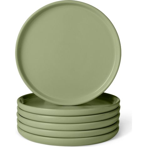 Assiettes Plates en Grès Émaillé, Lot de 6 Pièces, 26,7cm, Compatible Micro-Ondes et Lave-Vaisselle, Couleur Olive (1/5)