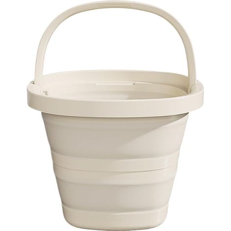 Seau pliable de 10 L avec poignée, base antidérapante, compact et peu encombrant pour le camping, la pêche, le jardinage, le nettoyage, beige (1/5)