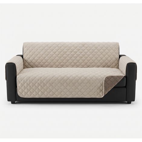 Housse de canapé imperméable et antitache réversible 111 cm Elisse - Beige (1/3)