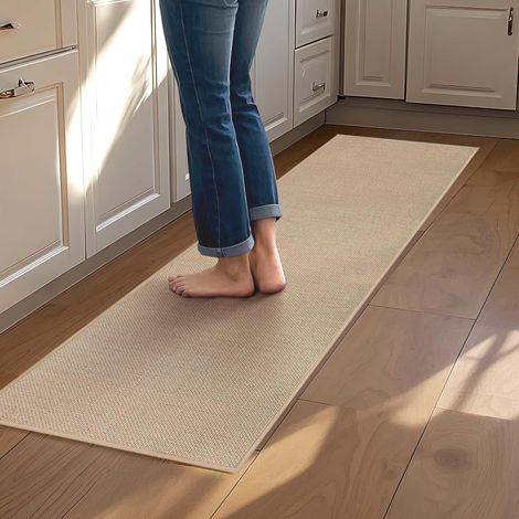 Tapis Cuisine Devant Evier Long, Antidérapant et Lavable, Tapis Evier Tapis de Passage pour Cuisine, Toilettes, Couloir, 43.5x180CM, Beige (1/3)