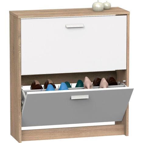 Briebe Nova Zapatero Entrada Recibidor, Mueble Auxiliar Estrecho Zapatos, 2 Puertas, Madera 82x74x25 cm Blanco