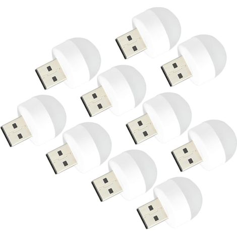 Lot de 10 Mini Veilleuses LED USB Blanches, Légères et Sûres, Branchez Facilement sur Port USB pour Chambre de Bébé ou Toilettes (1/5)